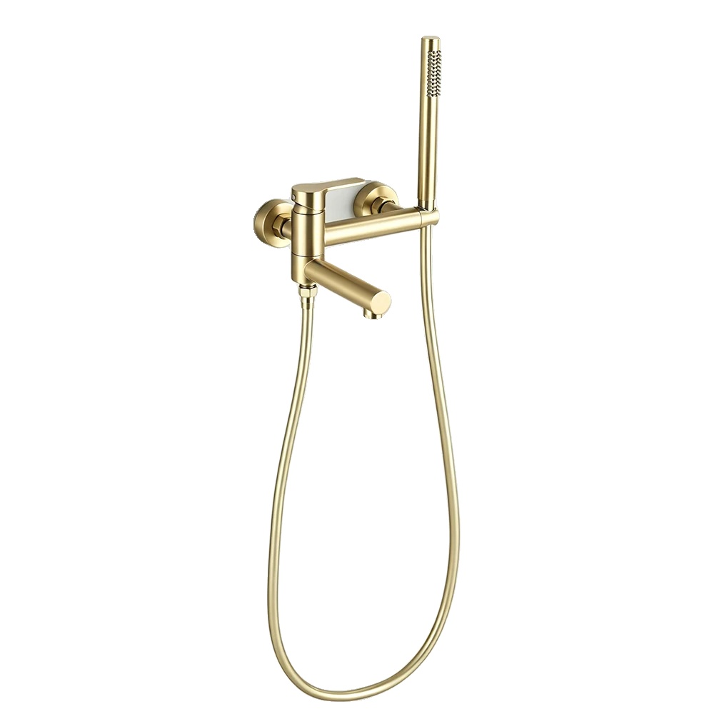 Duscharmatur Set, Messingkonstruktion, Zeitgenössisches Design, Gebürstetes Gold