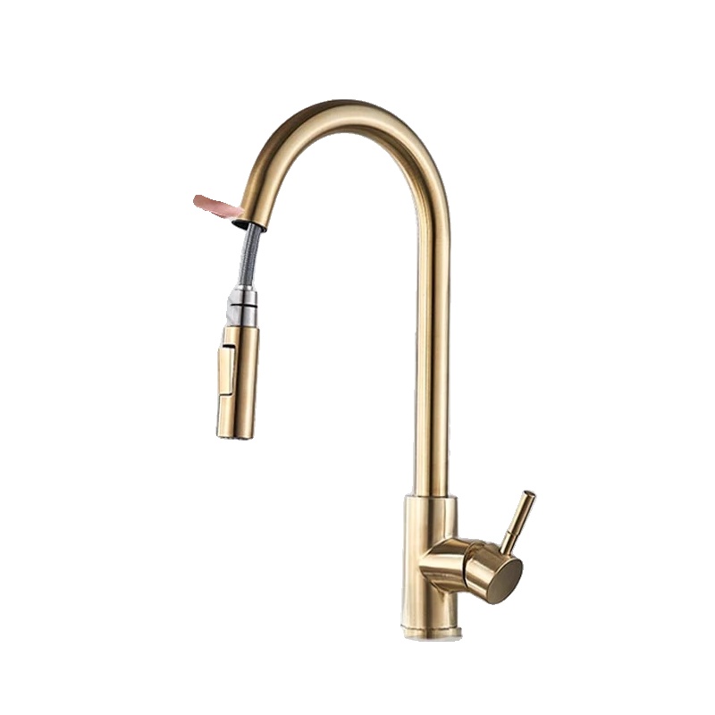 Küchenarmatur, Ausziehbare Sprühfunktion, Zeitgenössisches Design, Bürsteter Goldsensor