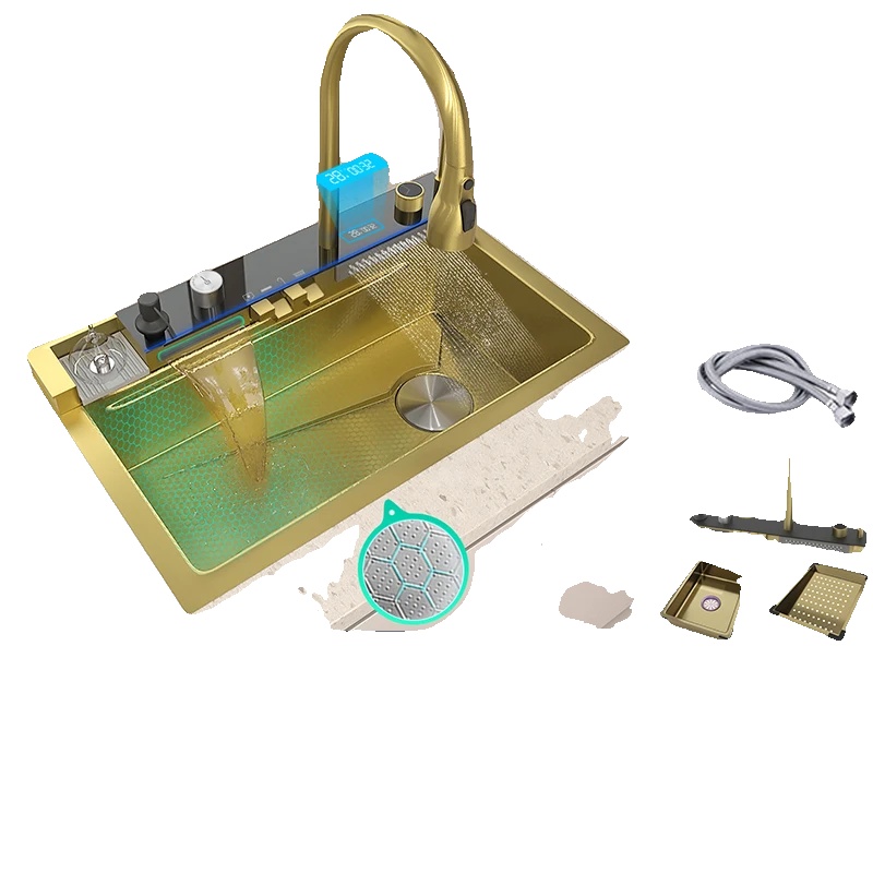 Küchenspüle, Einzelbecken, Edelstahl 304, 7546-gold-fm-b