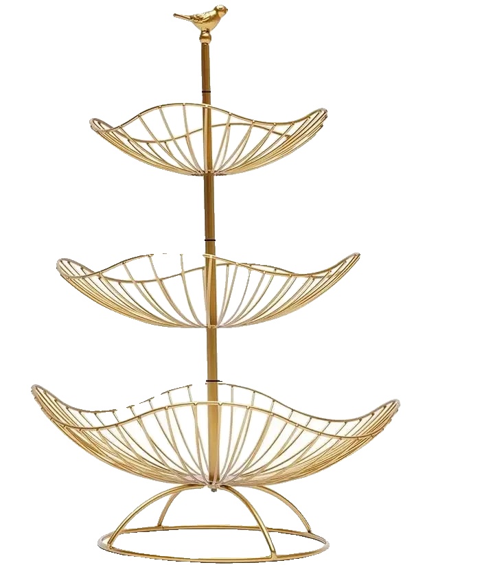 Obststand, 3-stufiges Design, Elegante Metallkonstruktion, Gold