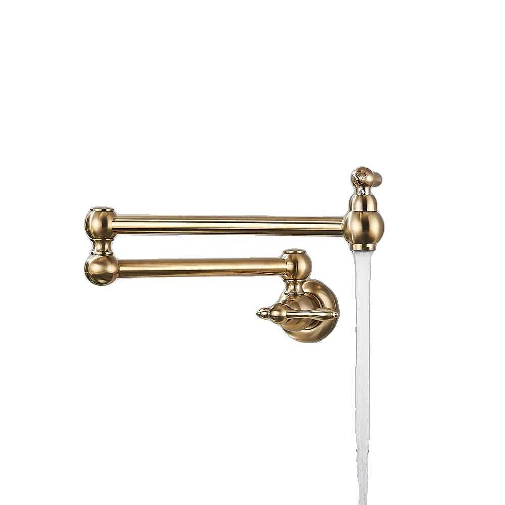Küchenarmatur, Wandmontage, 360-grad-schwenkbar, Gebürstetes Gold