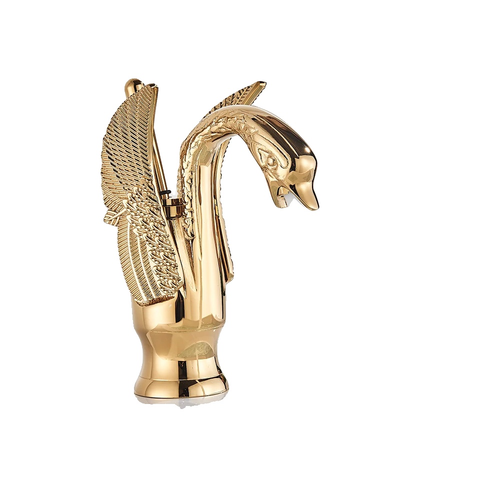 Waschtischarmatur, Einhebel, Poliertes Edelstahl, Goldene