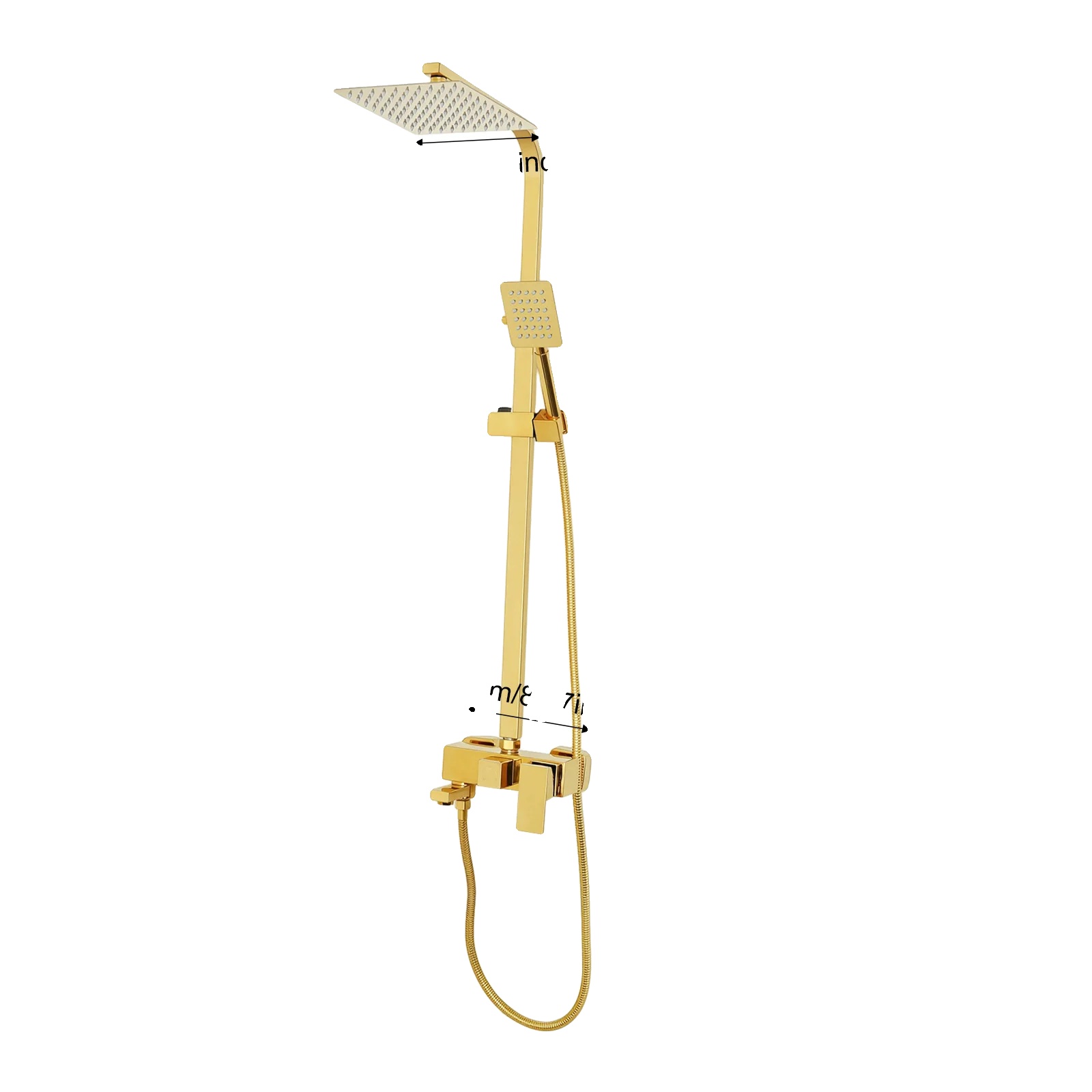 Duscharmatur Set, Verstellbarer Hebel, Regen- Und Handbrausekopf, Gold
