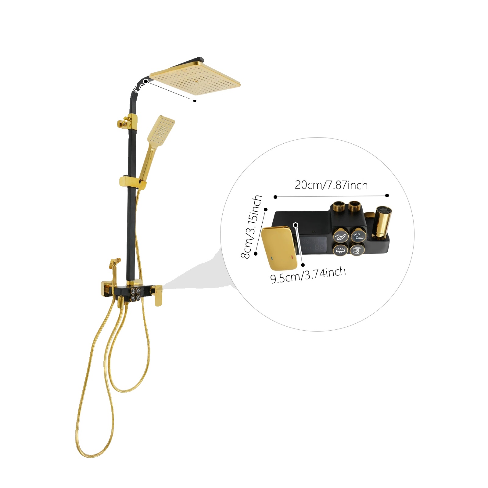 Duschsystem, Höhenverstellbar, Wandmontiertes Design, Gold