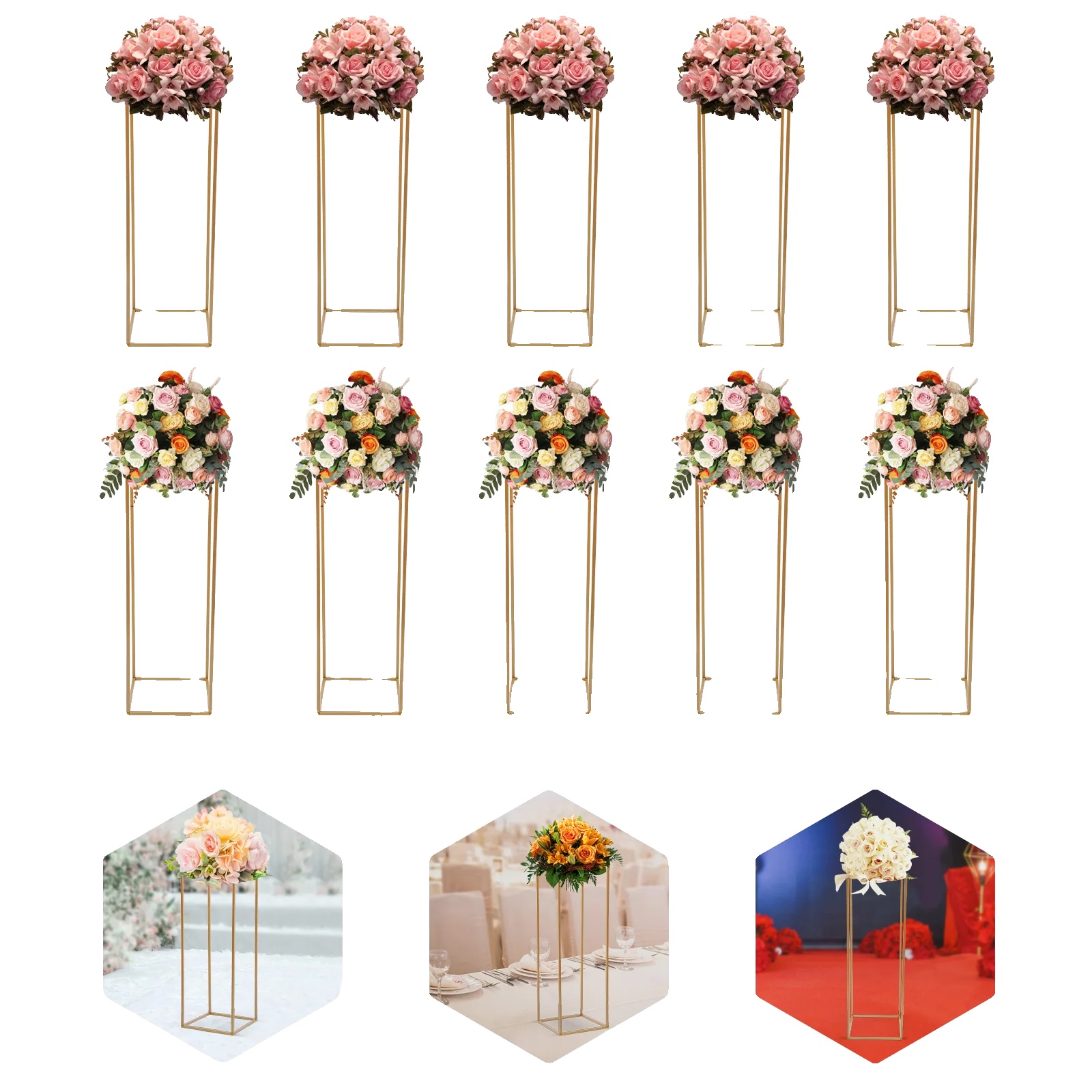 Blumenständer, 10 Stück, Gold-finish, 80 Cm Hoch, Tragfähigkeit 10 Kg, Moderner Stil