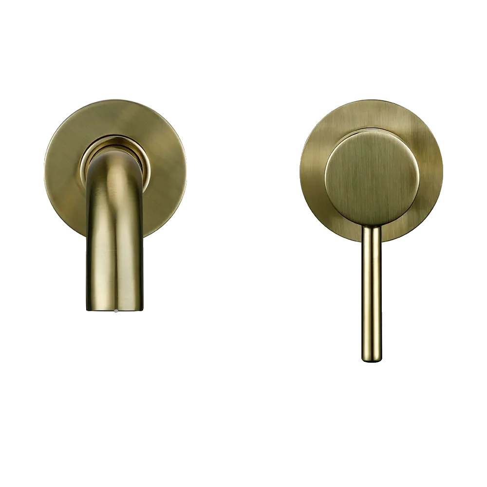 Waschtischarmatur, Wandmontage, Zeitgenössischer Stil, 15cm Gebürstetes Gold