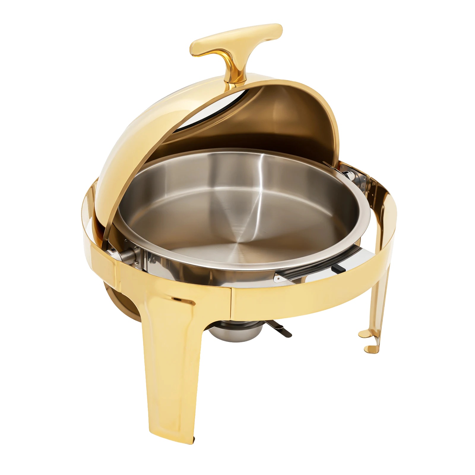 Buffetwärmer, Rundes Design, Edelstahlkonstruktion, Gold