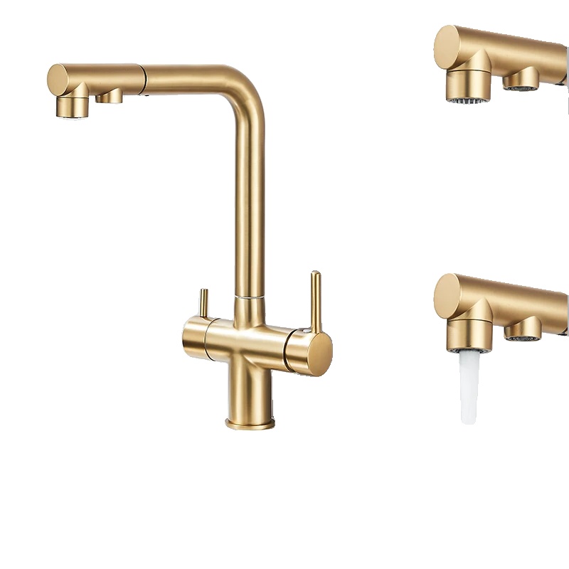 Küchenarmatur, Ausziehbares Design, Edelstahlkonstruktion, Gebürstetes Gold-upgrade