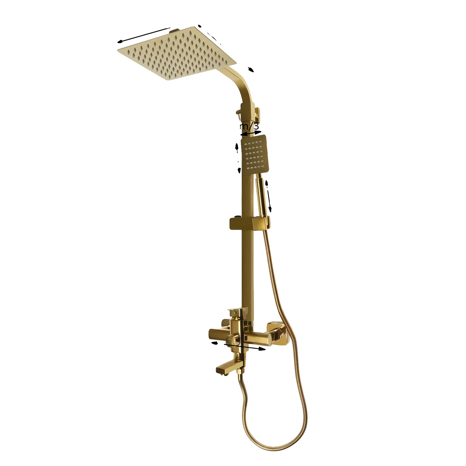 Duscharmatur Set, Messingkonstruktion, Wandmontage, Gold