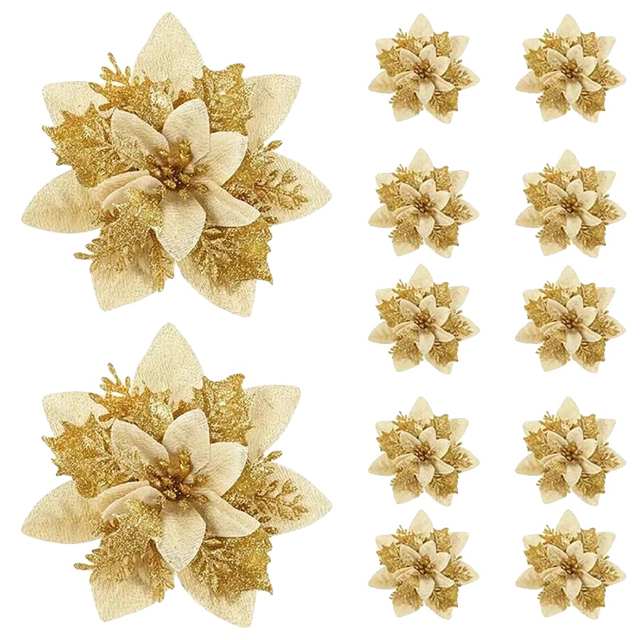 Künstliche Blumen, Weihnachtsstern-design, 10 Stück Set, Golden, 14cm