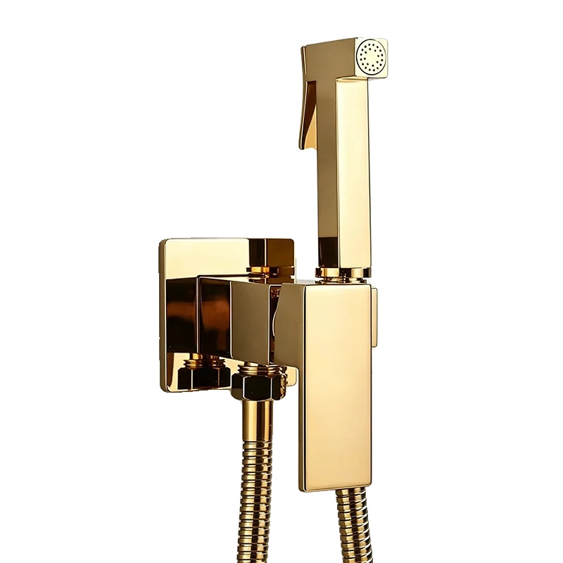 Handheld Bidet Sprühset, Warm- Und Kaltwassersteuerung, Einstellbarer Druck, Gebürstetes Gold