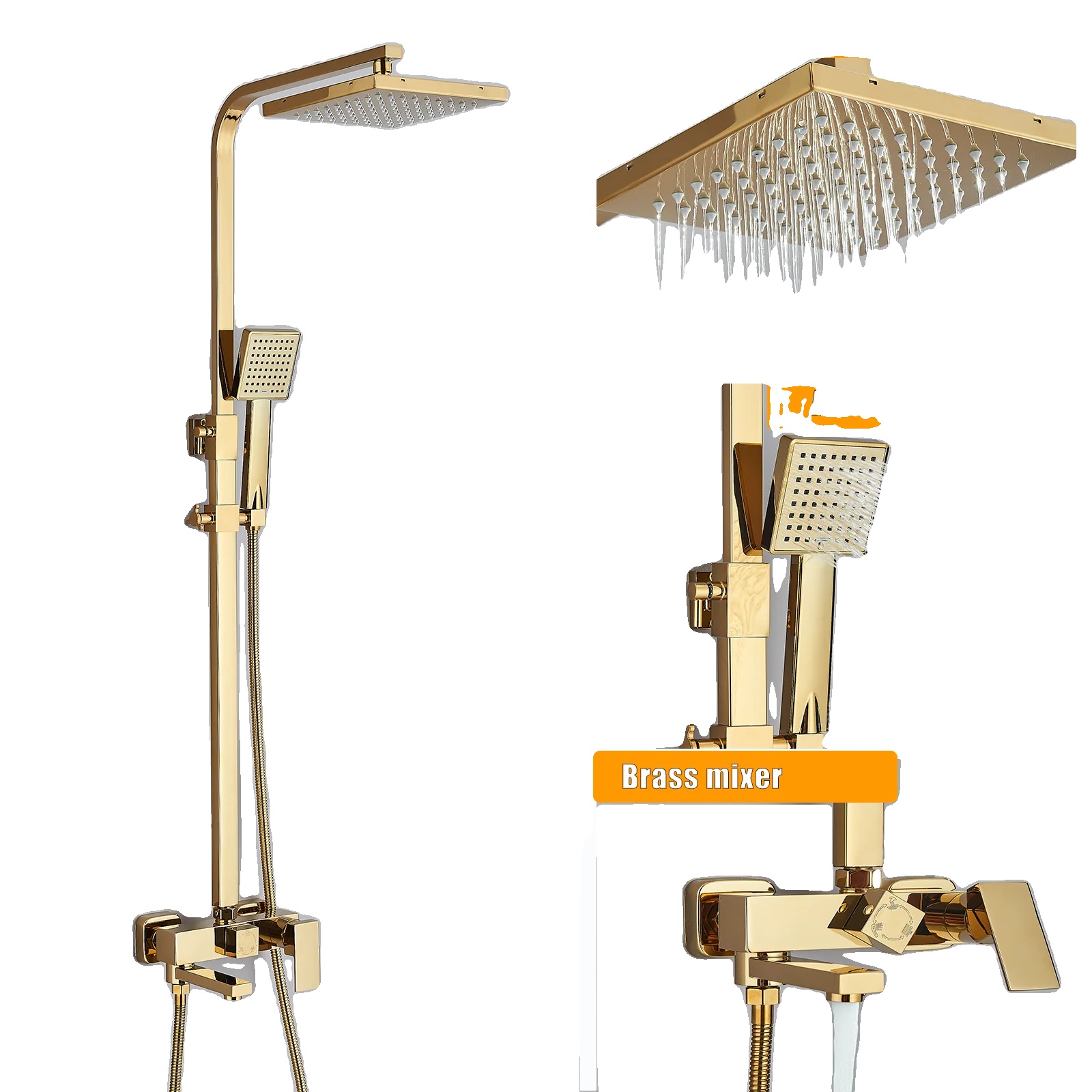 Badezimmer-duschset, 3-wege-funktionalität, Höhenverstellbar, 3 Wege Gold C.