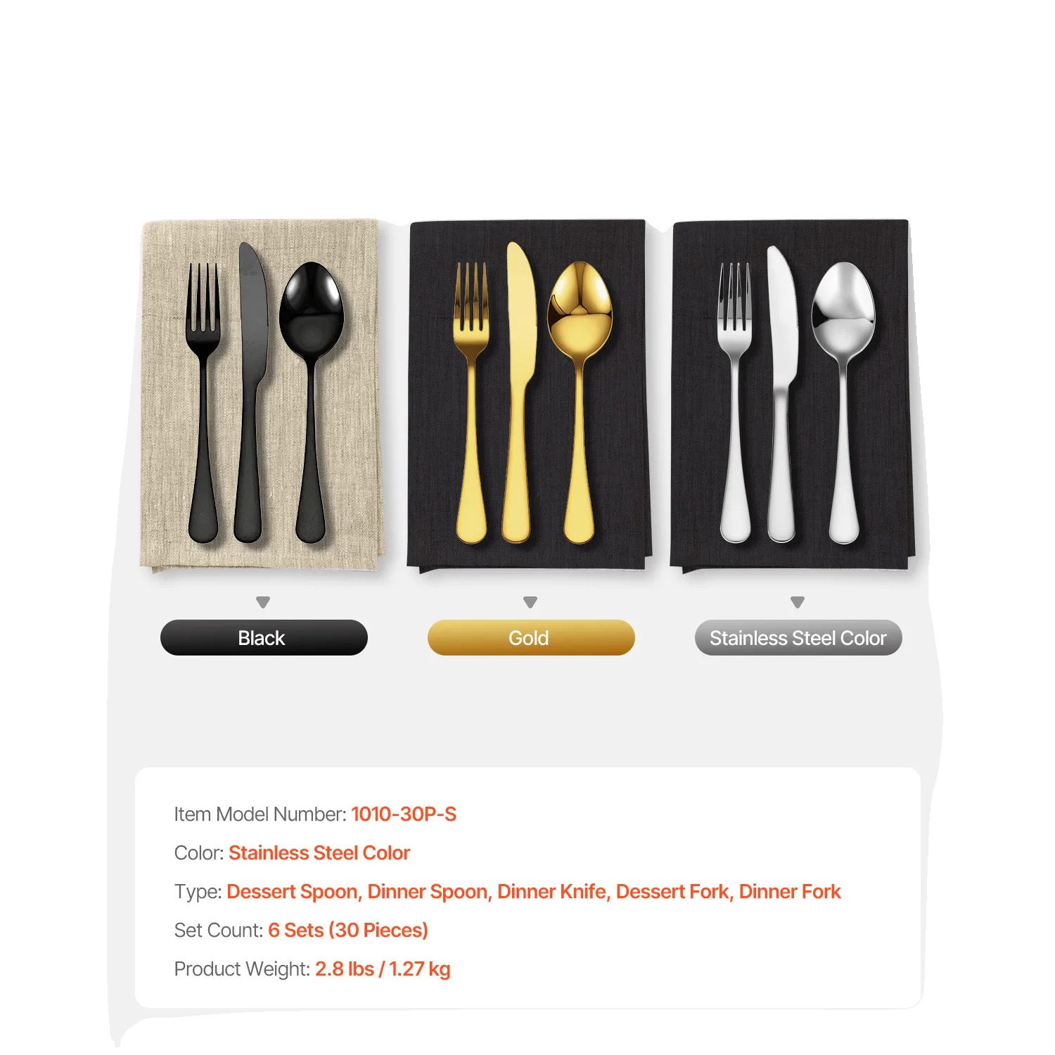 Besteckset, 30-teilig, Edelstahl, Spülmaschinenfest, 30 Stück