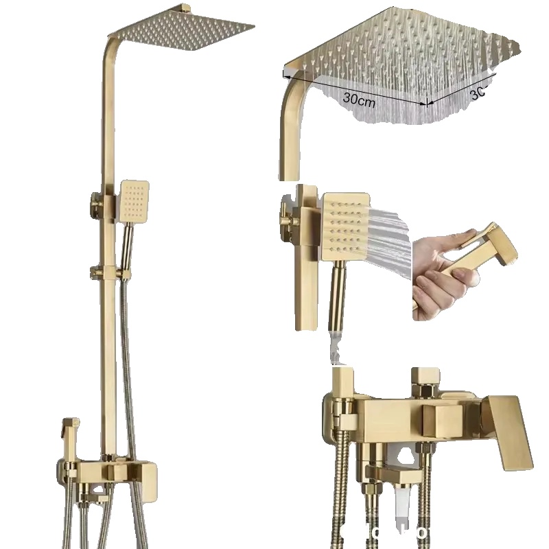 Duschsystem, Wandmontage, Vielseitige Funktionalität, 12 Zoll Pinsel Gold
