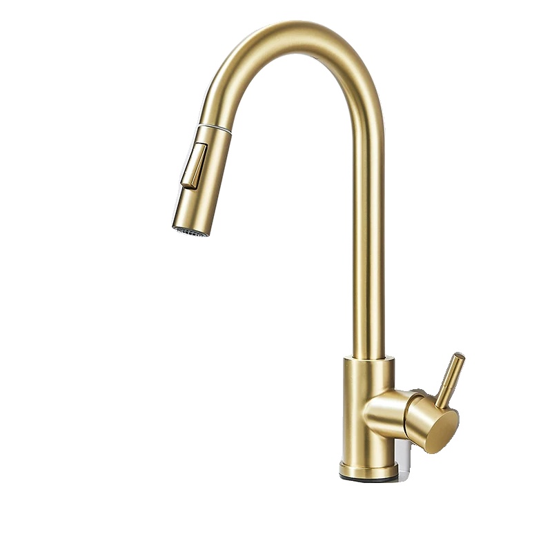 Ausziehbare Küchenarmatur, 360° Drehung, Dual-wasser-modus, Bürstetes Gold