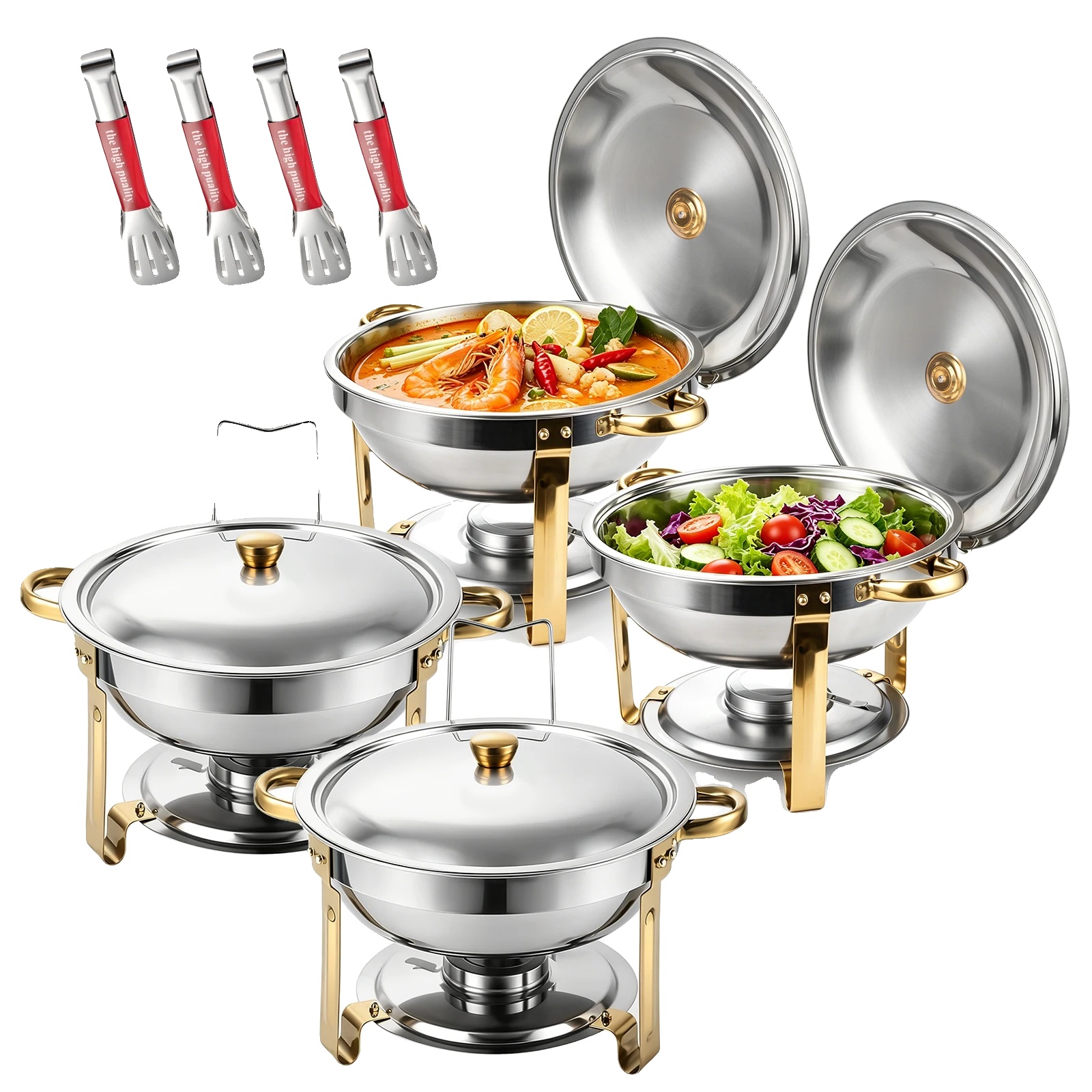 Chafing Dish, Rundes Design, Ausgezeichnete Wärmehaltung, 4pcs Gold, 4.5l-c