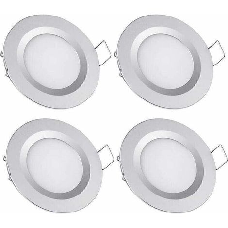 4 X 12v Led-einbaustrahler, 58–65 Mm Einbauöffnung, 3 W, 6400 K, Deckeneinbauleuchten Für Wohnmobil, Boot, Wohnwagen, Transporter, Yacht, Kaltweiß (silberfarben), Debuns