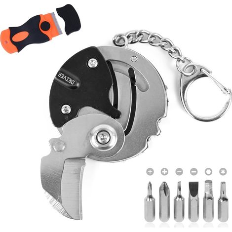 7 Combi 1 Mini-klappwerkzeug Für Den Outdoor-einsatz - Kleines Edc-multitool Mit Schraubendreher-set - Tragbares Taschenetui - Kompaktes Handwerkzeug (silberner Edelstahl)