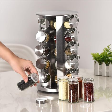 Drehbarer Gewürzständer Aus Edelstahl Für 20 Gläser Mit Rutschfestem Boden – Küchenorganizer Für Einfachen Zugriff Und Aufbewahrung Von Gewürzen (silber)