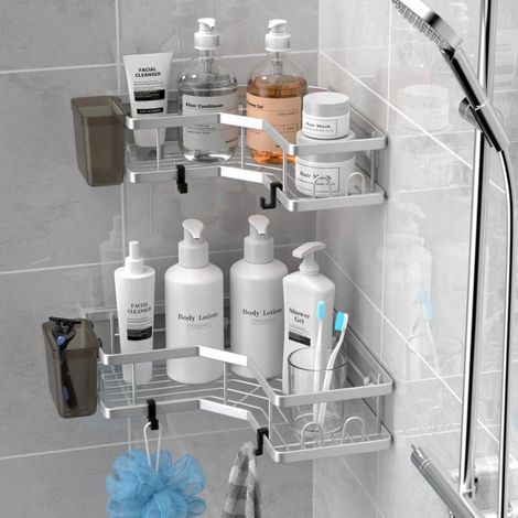 Eckduschablage – Mit Haken Und Zahnpastahalter, Ideal Für Bad, Wc Und Küche – 1 Set, Silber