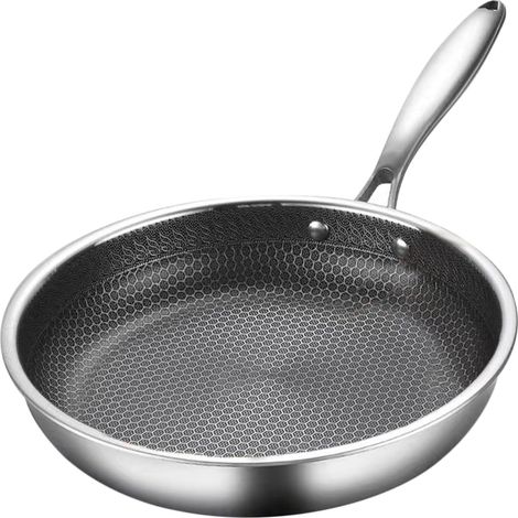 Edelstahl-bratpfanne – Antihaftbeschichtung – Induktions- Und Gasgeeignet, Wabenstruktur Für Bessere Kratzfestigkeit – 24 Cm