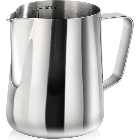 Edelstahlbecher Für Latte Art – 600 Ml (20 Oz) – Ideal Für Zuhause, Cafés Und Restaurants – 1 Stück, Silber
