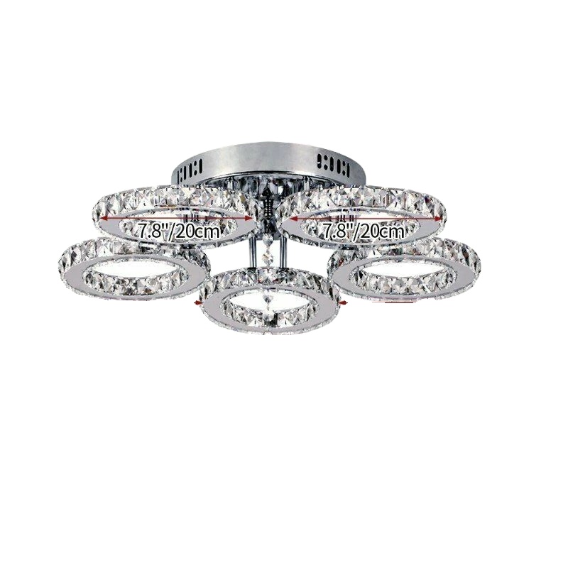 Moderne Led Kristall Deckenleuchte, 2600lm, Chrom-finish, 5 Ringe, 5 Ringe-b, Fernbedienung-a