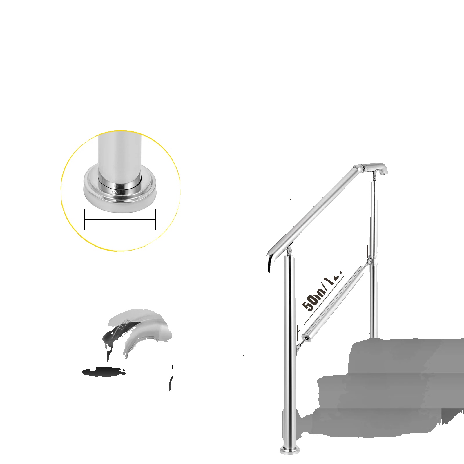 Edelstahl-handlauf, 200 Kg Tragfähigkeit, Verstellbar, Silber 5 Schritte