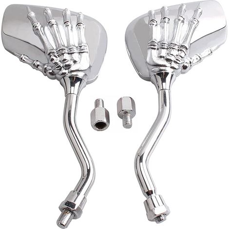 Motorrad-rückspiegel – Universalgröße (silber) Mit Einzigartigem Totenkopf-design.
