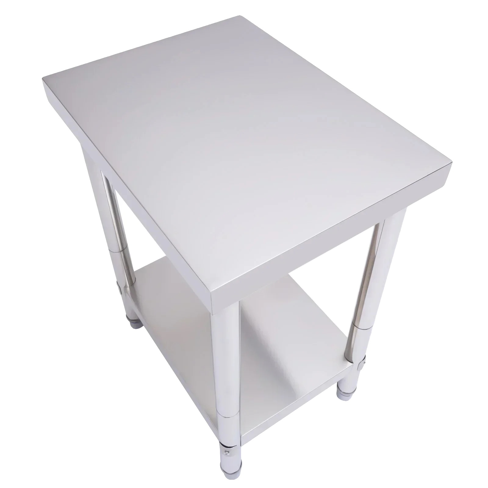Arbeitstisch, Edelstahl, 2 Regale, Silber