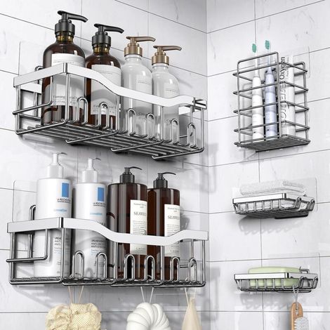 Rostfreies Duschregal Aus Edelstahl – Ideal Für Duschräume, Küchen Und Zur Aufbewahrung Im Haushalt – 1 Set, Silber