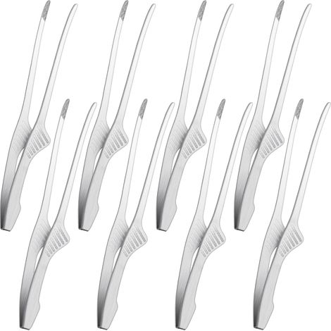 Rutschfeste Grillzange (8er-set) – Edelstahlzange Zum Servieren Von Speisen, Salaten, Beim Camping, Grillen, Buffets Und Im Backofen Mit Ständer (silber)