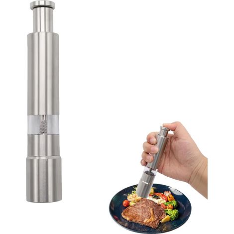 Salz- Und Pfeffermühle Aus Edelstahl (1 Stück) - Druckknopf - Modernes Design (silber)