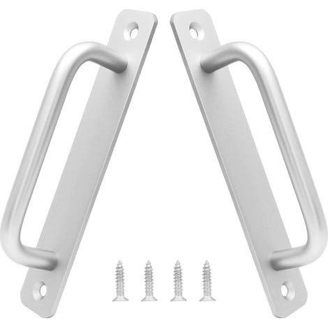 Set Mit 2 Schiebetürgriffen Aus Aluminium Im Scheunentor-stil – Schrank- Und Schubladengriffe – Silber – 128 Mm