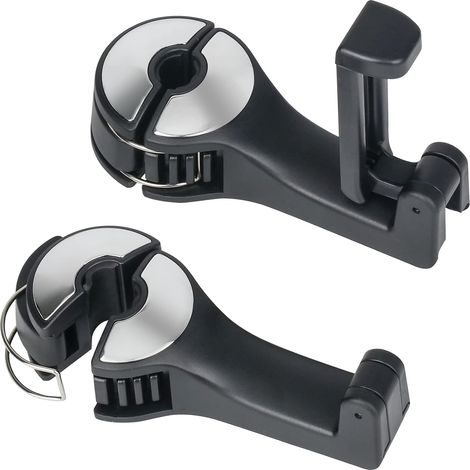Set Mit 2 Versteckten Auto-kopfstützenhaken – 2-in-1-haken Mit Halterung Für Handy, Geldbörse, Rucksack, Spielzeug – Silber