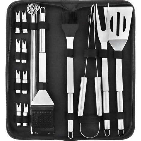 Set Mit 20 Grillzubehörteilen Aus Edelstahl Inklusive Etui, Ideal Für Smoker Und Camping.