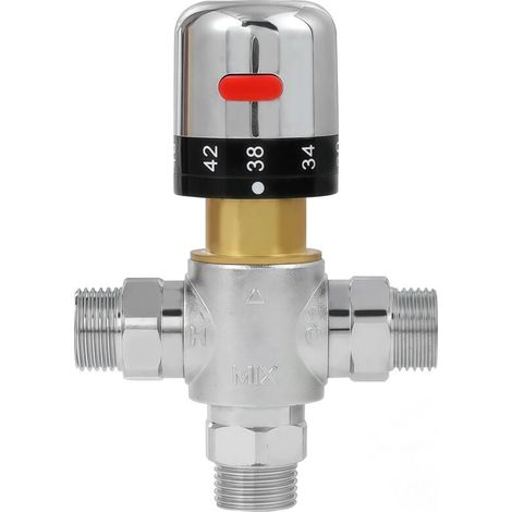 Thermostatische Duscharmatur, 0,6-zoll-gewindeanschluss, Fahrenheit-skala, Messingkonstruktion, Einteiliges Design, Silberfarben.