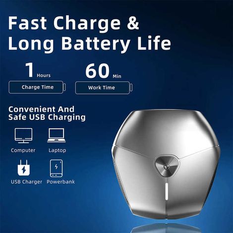 Tragbarer Unisex-elektrorasierer Mit Magnetischem Scherkopf, Usb-c-anschluss, 60 Minuten Ladezeit, Für Trockene Und Nasse Haut, Silberfarben