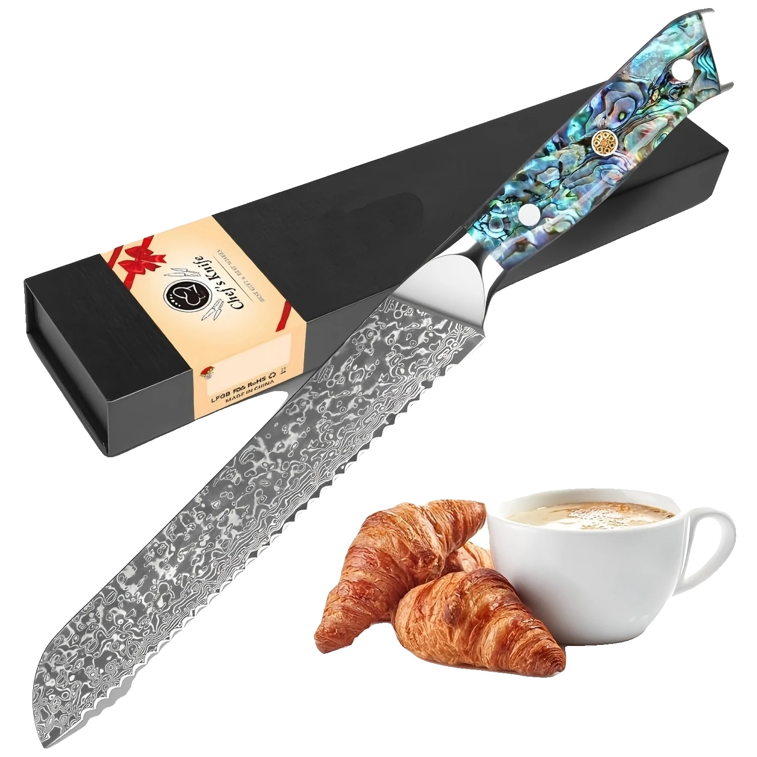 Brotmesser, 67-lagen-damaststahl, Ergonomischer Abalone-griff, Multi