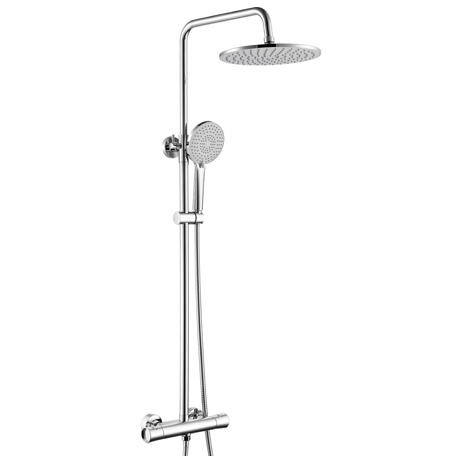 Duschsäule, Thermostatsteuerung, Höhenverstellbar, Chrom - 10 Zoll, G1/2