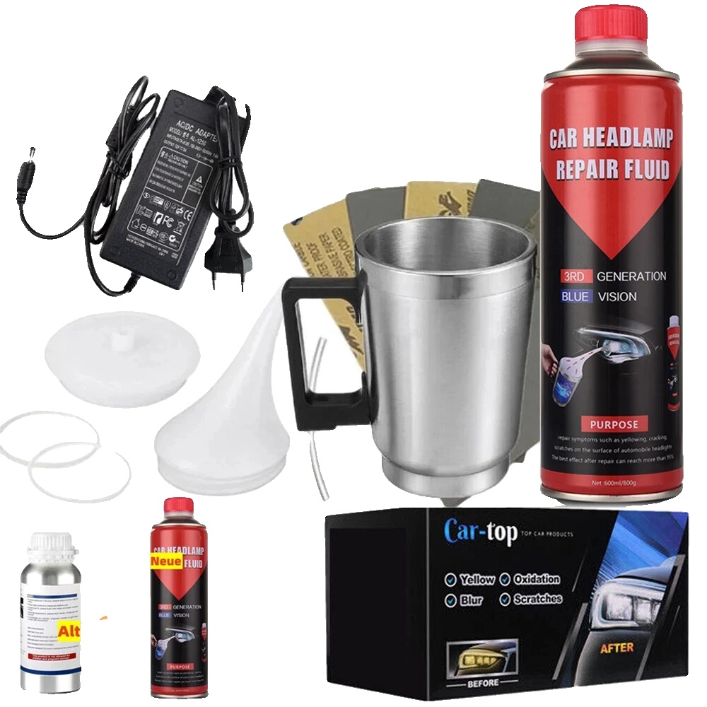 Scheinwerfer-restaurierungsset, 800g Reparaturflüssigkeit, 75mm Zerstäubertasse, 75mm Zerstäuberabdeckung, 3m Stromversorgungskabel, Verbesserte