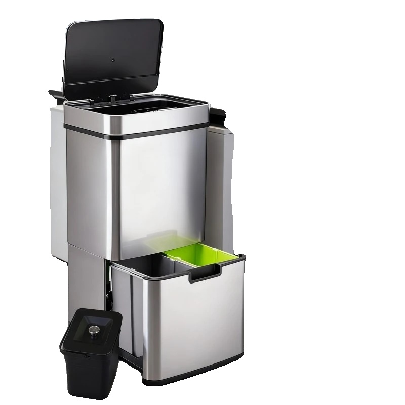 Recyclingbehälter, 3+1 Fächer, Herausnehmbarer Inneneimer, Silber