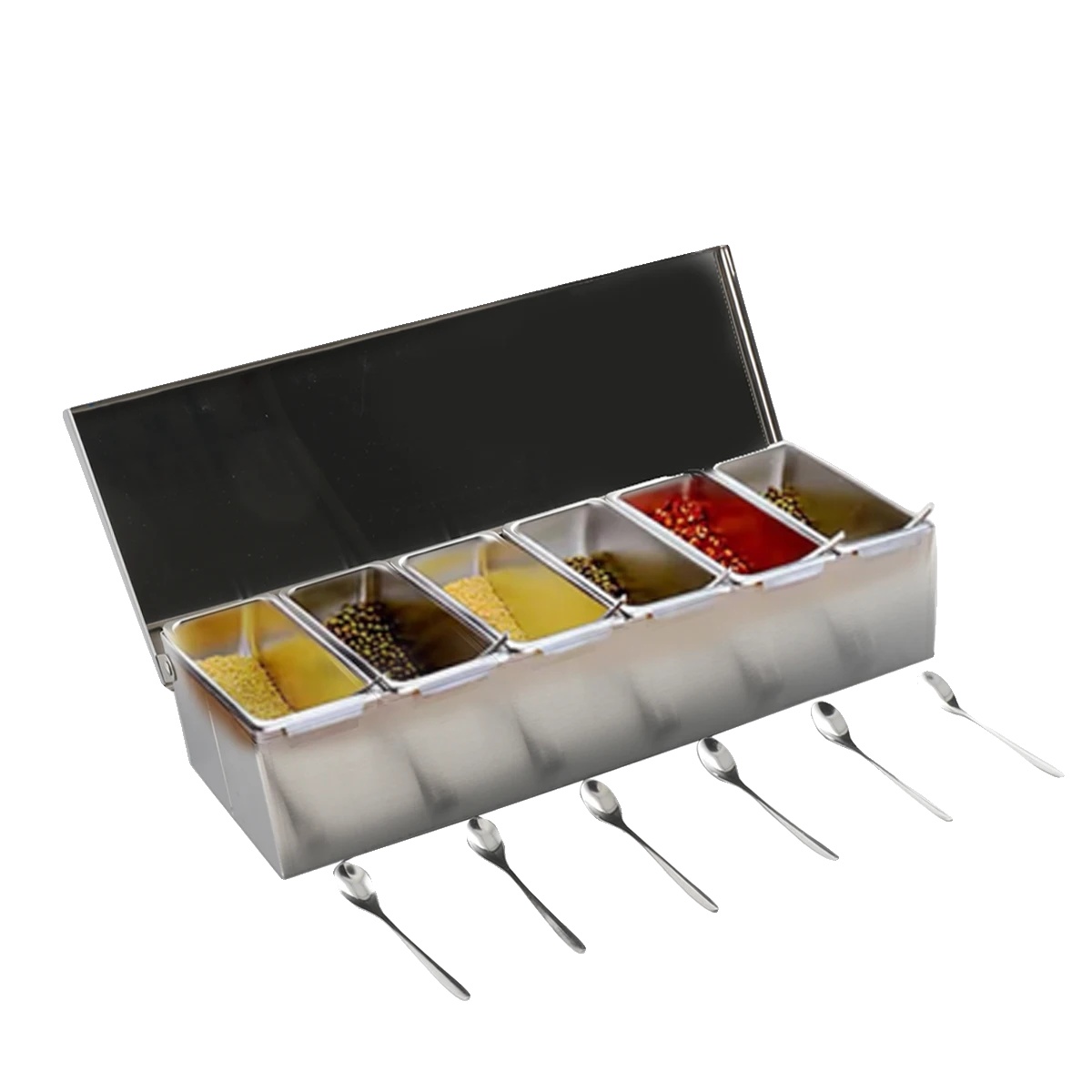 Gewürzbox, Edelstahl, 6 Fächer, 600 Ml Kapazität Pro Fach, Elektrolysierte Oberfläche, 46 X 15 X 8,8 Cm