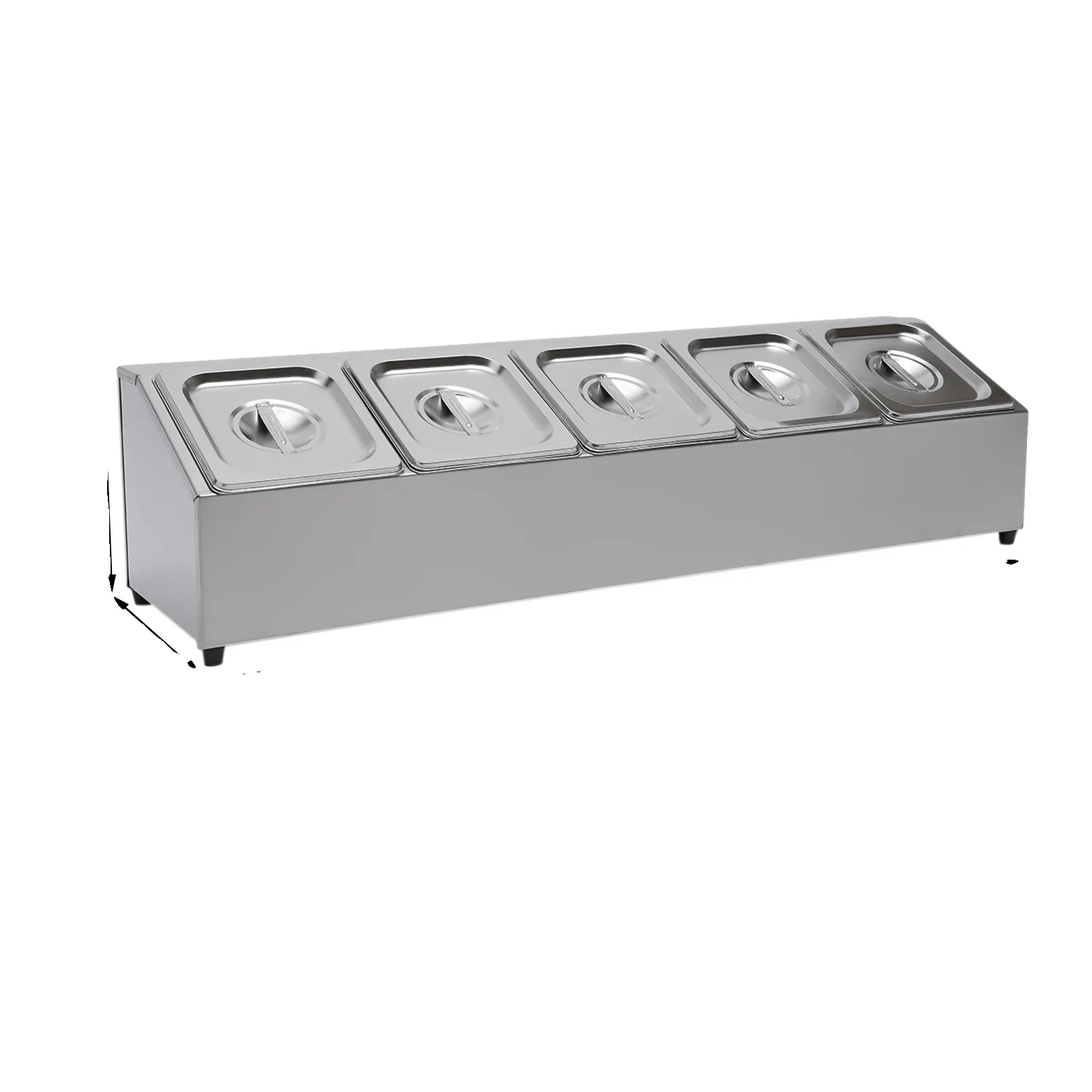 Pizza-belag-station, Edelstahl, 5 Fächer, Silber