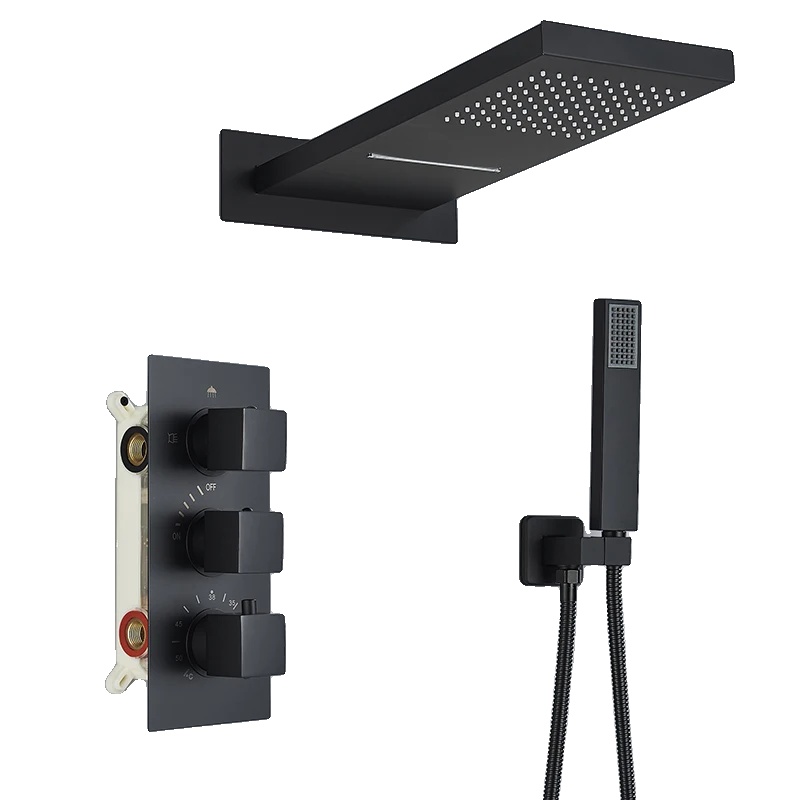 Duscharmatur Set, Thermostatsteuerung, Duale Duschfunktionen, Matte Schwarz