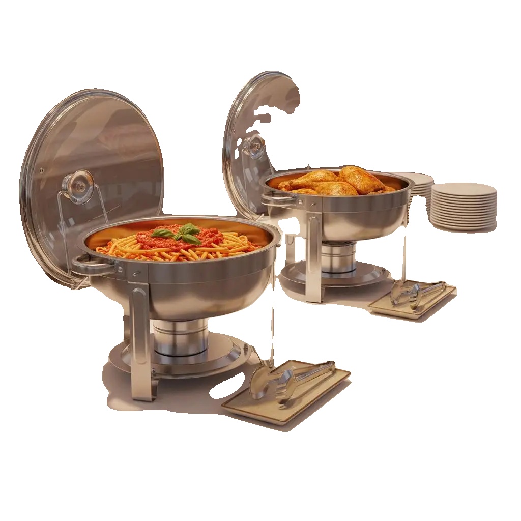 Chafing Dish, Edelstahlkonstruktion, Komplettes Buffetset, Armeegrün