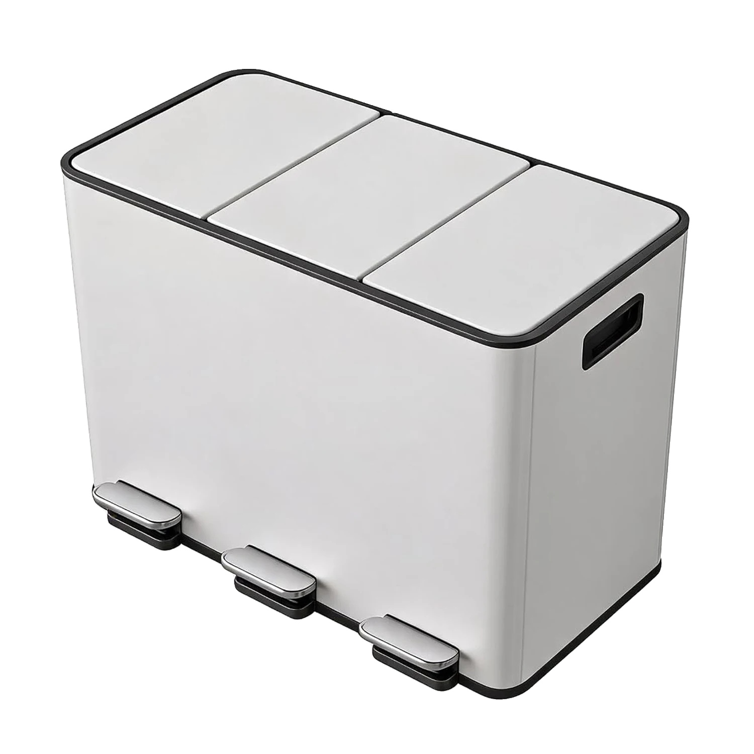Küchenrecyclingbehälter, Dreifache Fächer, Sanft Schließendes Pedal, Weiss