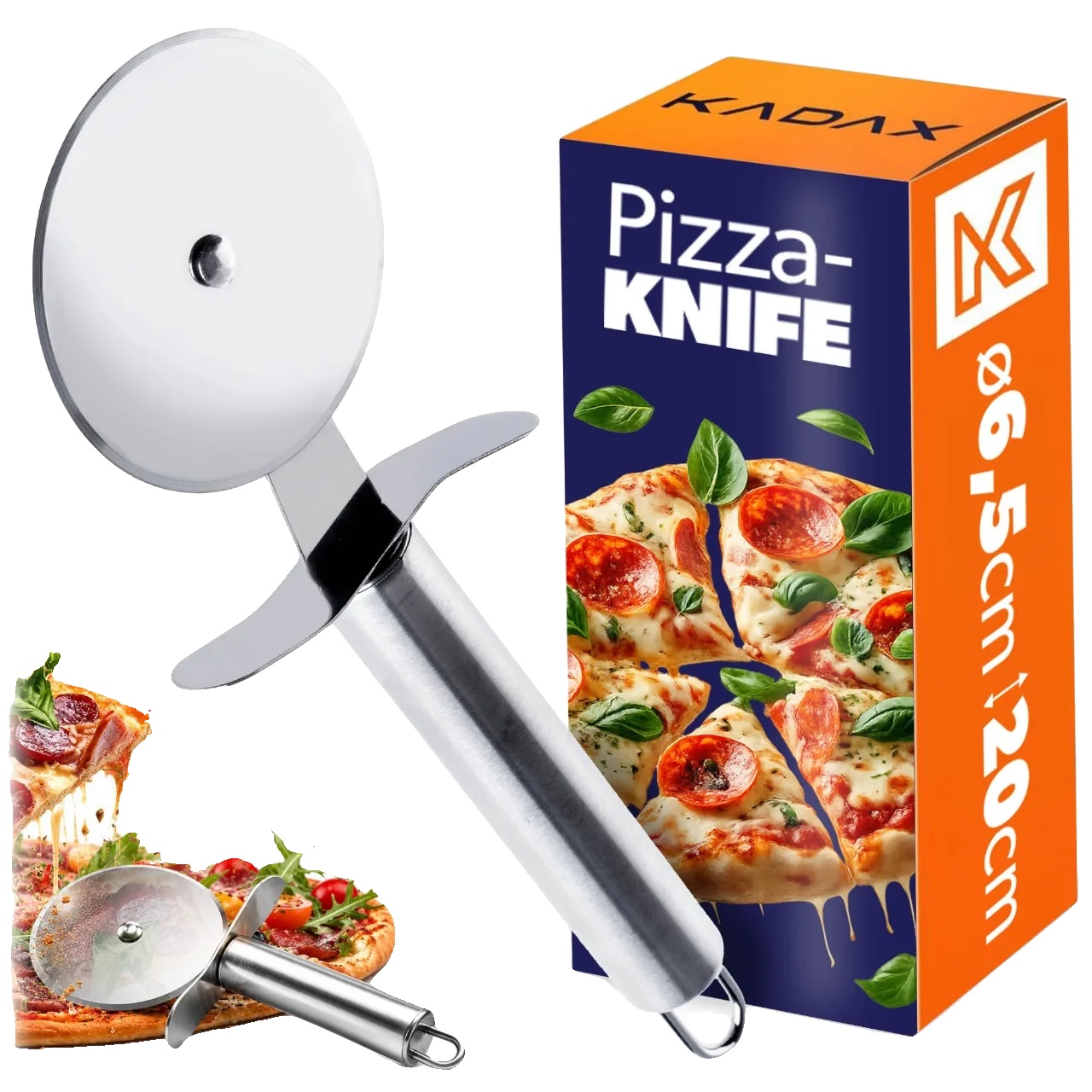 Pizzamesser, Edelstahl, Ergonomischer Griff, Silber
