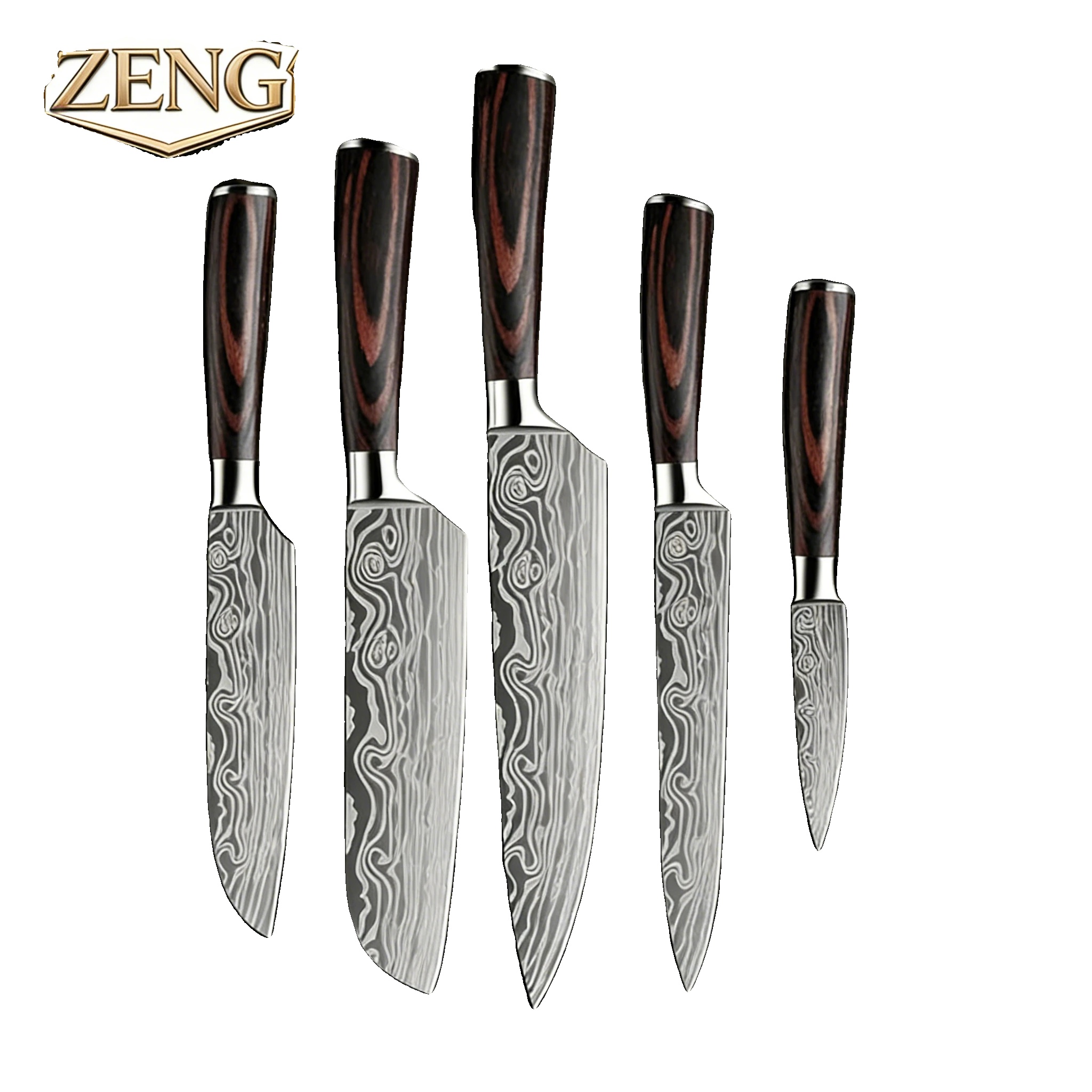 Küchenchef-messer-set, 20 Cm Klingenlänge, Edelstahlklinge, Pakka-holzgriff, Artikelgewicht 788 Gramm, Ergonomisches Design