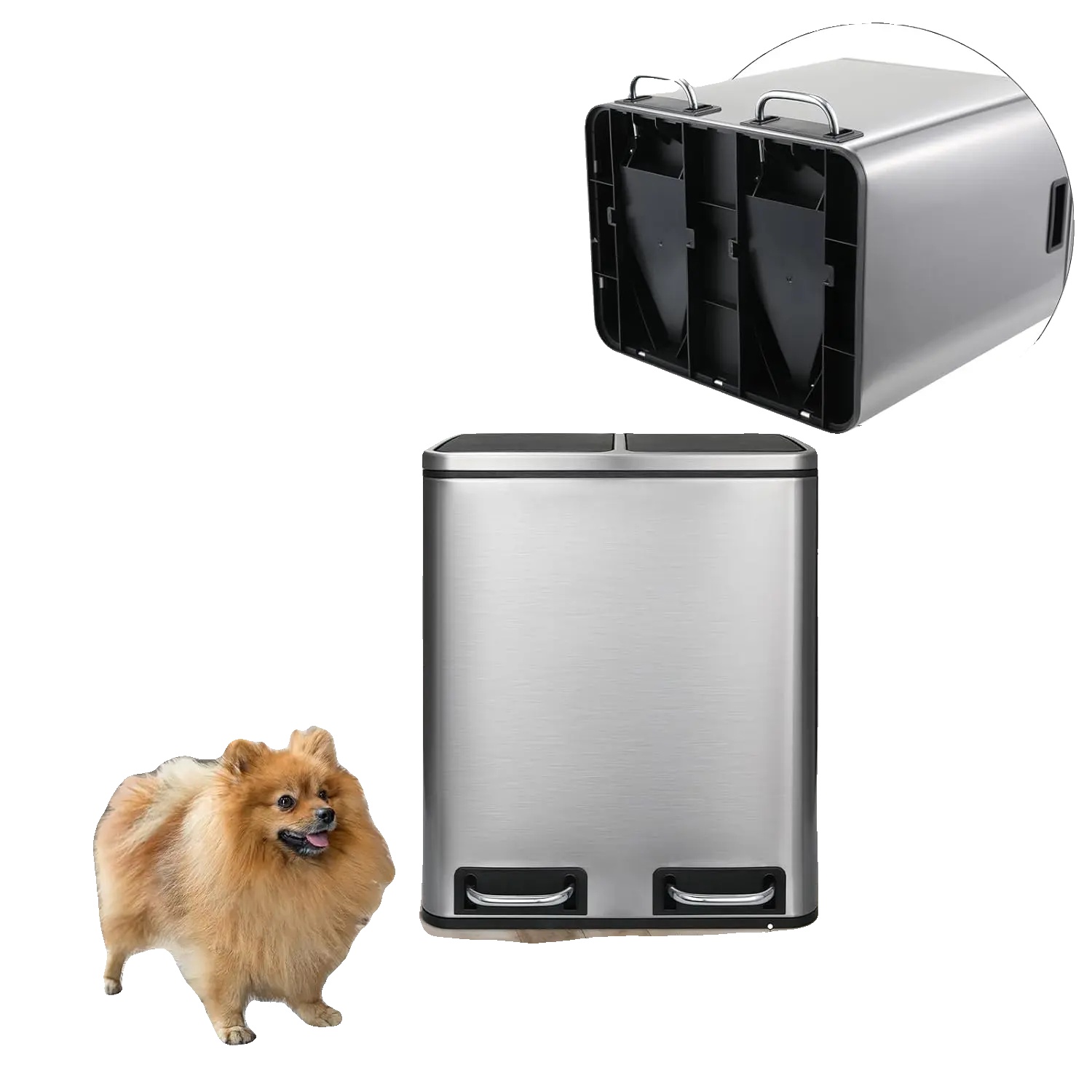 Müllbehälter, Soft-close-deckel, Duale Fächer, 30l